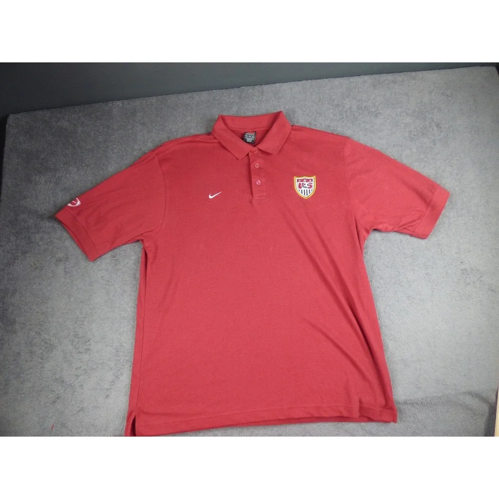Nike Team US Soccer Federation Red Dri-FIT Polo Shirt Mens XL Embroidered Crest